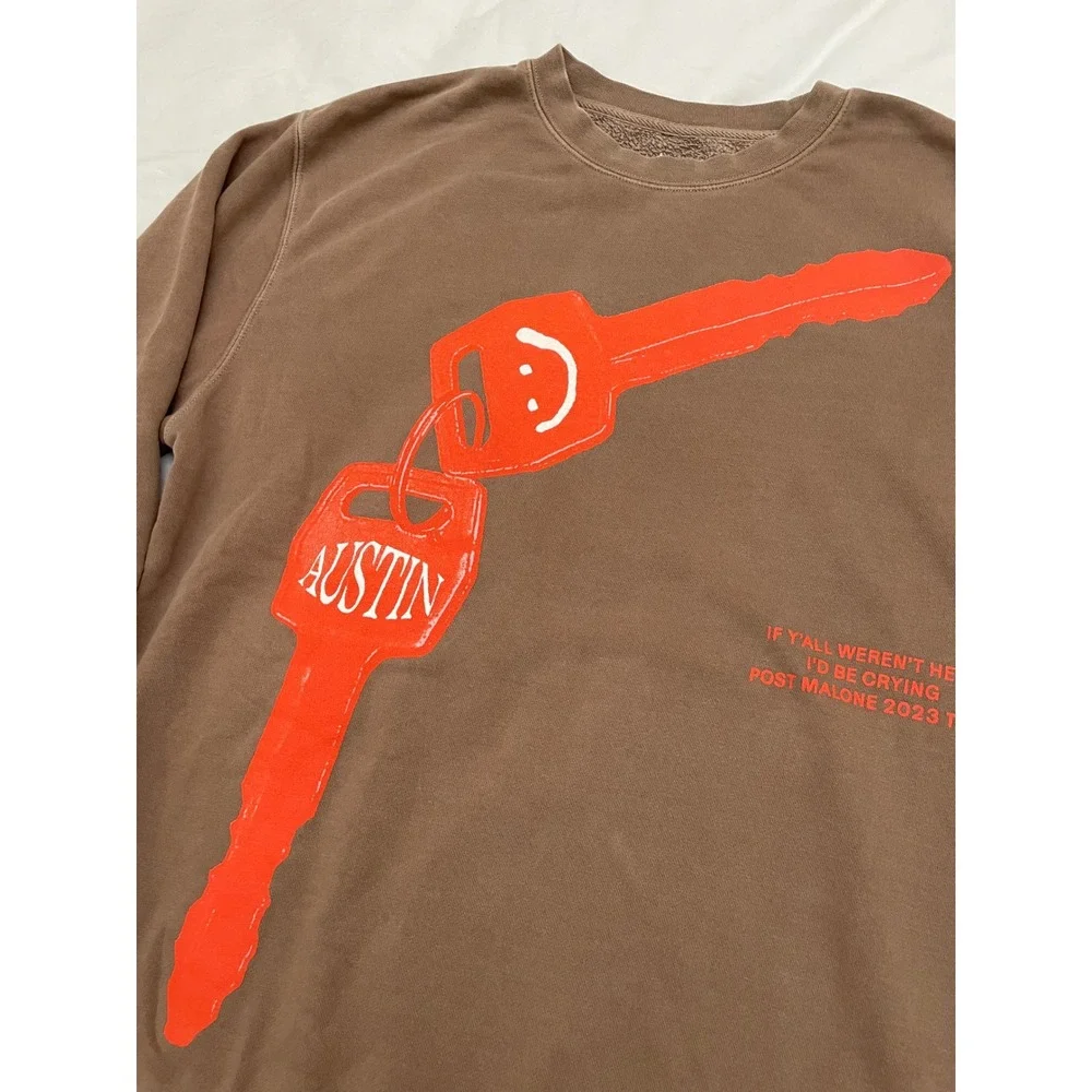 Post Malone 2023 Tour Crewneck Sweatshirt Unisex Large Brown Keys Truck (READ)